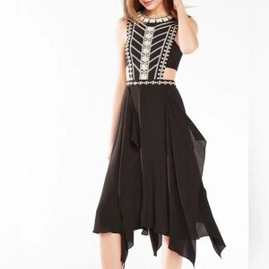 BCBGMaxAzria Black Sequin Embellished Asymmetrical Cutout Dress US0